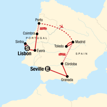 Map of tour The History and Heritage of Portugal and Spain