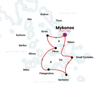 Map of tour Greek Islands Sailing Tour of Cyclades