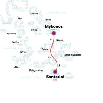 Map of tour Greek Islands Sailing from Mykonos to Santorini