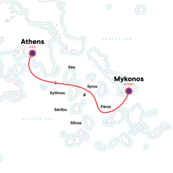 Map of tour Mykonos to Athens Yacht Islands Tour