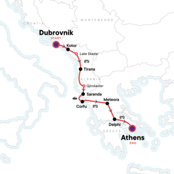 Map of tour Historic Balkans & Ancient Greece for Young Adults