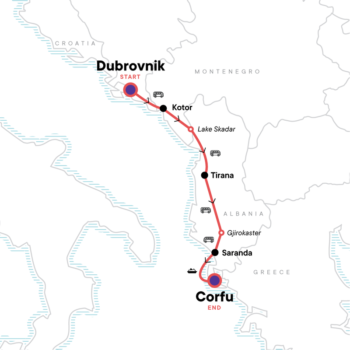 Map of tour Europe for Young Travellers: Dubrovnik to Corfu in 8-Day