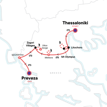 Map of tour Week-Long Hiking Tour of Mount Olympus & Northern Greece