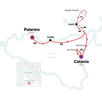 Map of tour Northern Sicily and Volcanic Islands