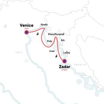 Map of tour Sailing Croatia to Italy