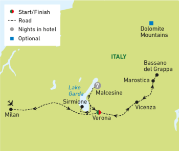 Map of tour Lake Garda and Verona for Solo Travellers