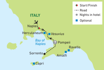 Map of tour Pompeii and The Bay Of Naples for Solo Travellers