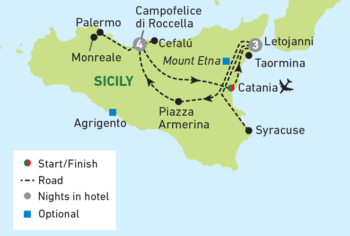 Map of tour Sicily Tour for Solo Travellers