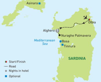 Map of tour Sardinia Guided Solos Holiday