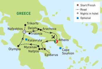 Map of tour Ancient Greece for Solo Travellers