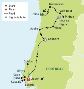 Map of tour Portugal Tour for Solo Travellers