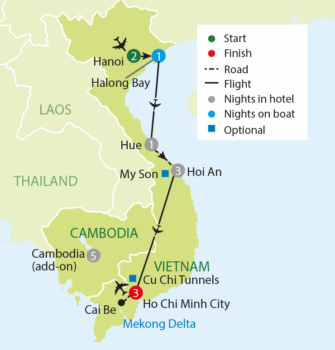 Map of tour Vietnam Tour for Solo Travellers