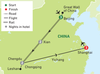 Map of tour Comprehensive China Tour for Solo Travellers