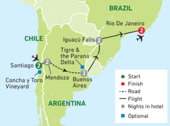 Map of tour Chile, Argentina & Brazil Solos Tour