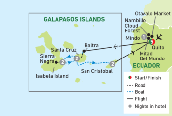 Map of tour Singles Tour of Ecuador and The Galapagos