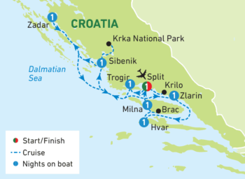 Map of tour Croatian Coastal Tour for Solos