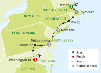 Map of tour Eastern USA Solos Tour