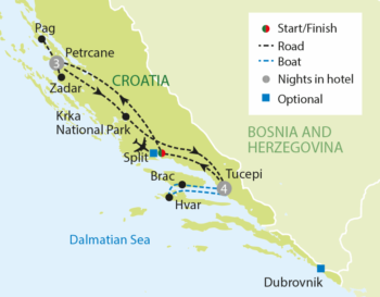 Map of tour 4-Star Croatia for Singles