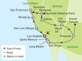 Map of tour America’s Great West for Solo Travellers