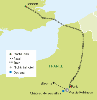 Map of tour Monet’s Garden and Paris for Single Travellers