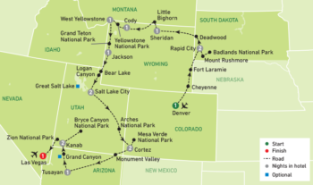 Map of tour Grand Canyon and America’s National Parks Solos Tour