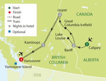 Map of tour Solos Banff to Vancouver Canada Nature Tour