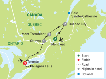 Map of tour Eastern Canada with Niagara for Solo Travellers