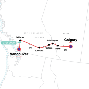 Map of tour 8-Day Canadian Rockies Tour – Eastbound