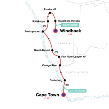 Map of tour Southwestern Africa Camping Adventure