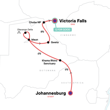 Map of tour Wilderness and Wildlife of Botswana with Victoria Falls