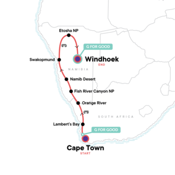 Map of tour Cape Town and Namibia Scenic Tour