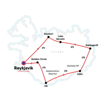 Map of tour Iceland Ring Road Natural Wonders