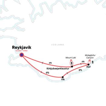 Map of tour Walking Tour of Southern Iceland