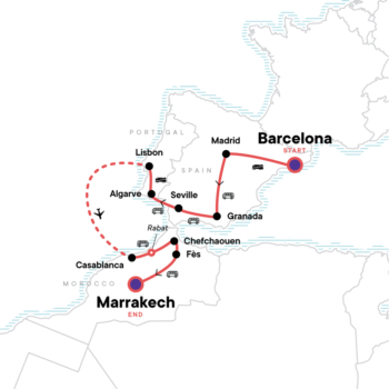 Map of tour Sightseeing Spain, Portugal & Morocco