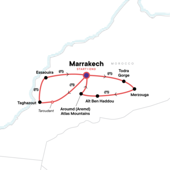 Map of tour Low-Cost Tour of Morocco’s Desert and Coast