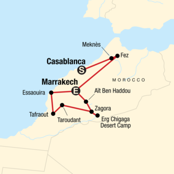 Map of tour Historical Morocco and the Sahara