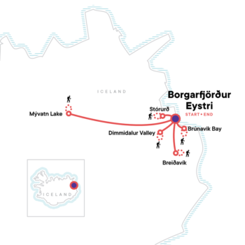 Map of tour Walking Tour of Eastern Iceland