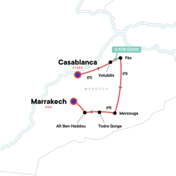 Map of tour Low-Cost History and Nature Tour of Morocco