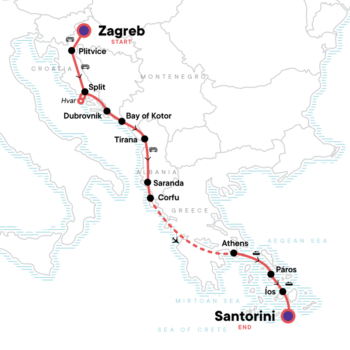 Map of tour Tour of the Balkans to the Greek Islands