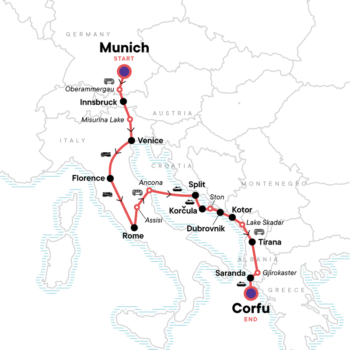 Map of tour Cultural Tour of Italy & the Dalmatian Coast