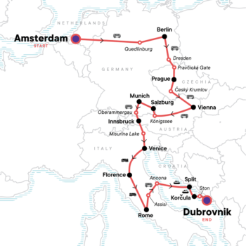 Map of tour Central Europe, Italy & Croatia Budget-Friendly Tour