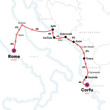 Map of tour Small Group Tour of the Dalmatian Coast