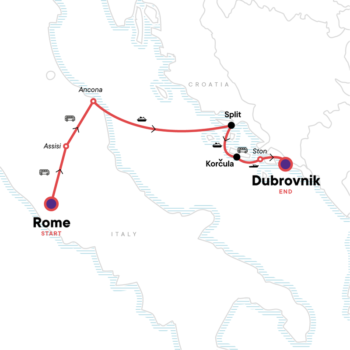 Map of tour Low-Cost Tour of Croatia from Rome