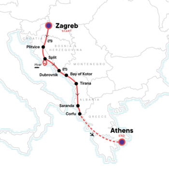 Map of tour Young Adults Tour of the Balkans