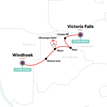 Map of tour Tour of Botswana and Victoria Falls