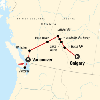 Map of tour Canadian Rockies – Vancouver to Calgary