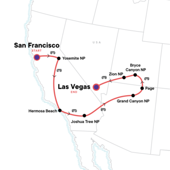 Map of tour USA Road Trip — Yosemite, Canyons & Camping