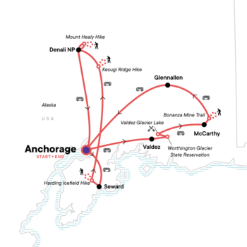 Map of tour Alaska 14-Day Summer Hiking and Nature Tour