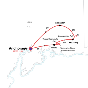 Map of tour Summer Camping Alaska Hiking Tour