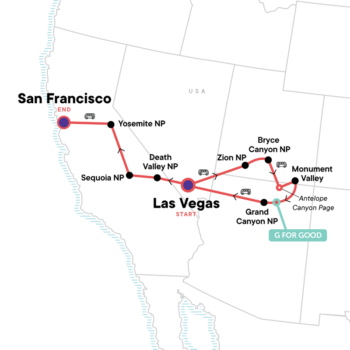 Map of tour Great National Parks of America’s West